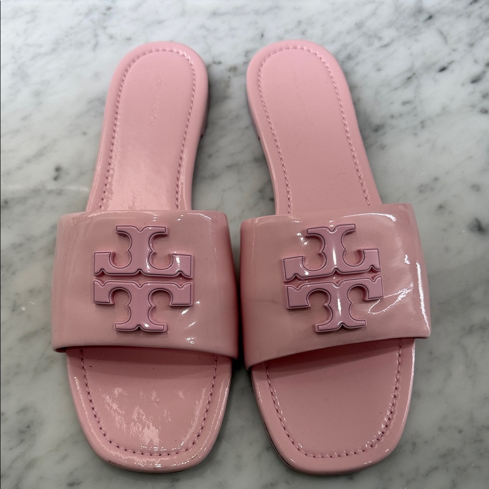 Tory Burch Eleanor slide Pink Patent Leather  Slide Sandals Petunia 11